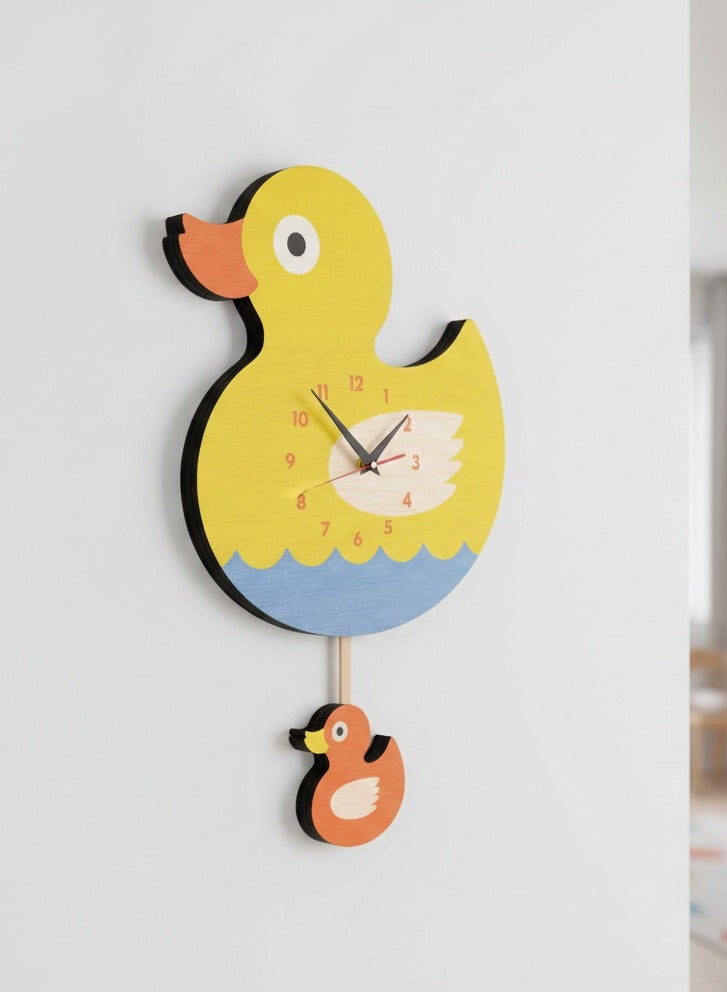 A high-quality, elegantly designed, duck-shaped pendulum wall clock with cheerful colors and a quiet movement; easy to install and suitable for various uses and decors. - Image 2